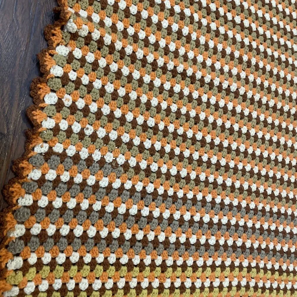 Vintage Moss Stitch Throw Blanket Approximately 45” X 60” Retro Colors
